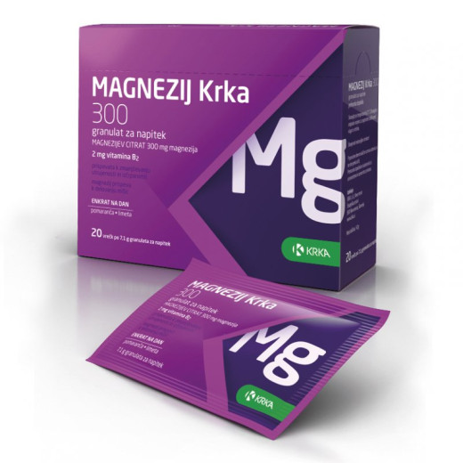 Magnezij Krka 300, granulat za napitek, 20 vrečk Magnezij Krka 300, granulat za napitek, 20 vrečk