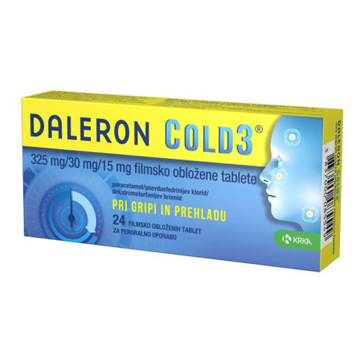 Daleron Cold3 325 mg/30 mg/15 mg, 24 filmsko obloženih tablet Daleron Cold3 325 mg/30 mg/15 mg, 24 filmsko obloženih tablet