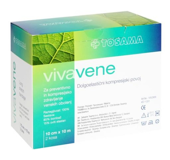 Vivavene dolgoelastnični kompresijski povoj 10 cm x 10 m, 2 kosa Vivavene dolgoelastnični kompresijski povoj 10 cm x 10 m, 2 kosa