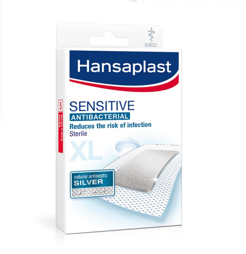Hansaplast Sensitive Silver XL, obliži s srebrovimi ioni, 5 obližev Hansaplast Sensitive Silver XL, obliži s srebrovimi ioni, 5 obližev