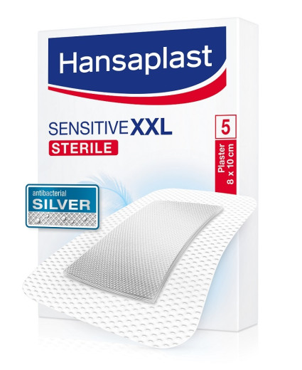 Hansaplast Sensitive Silver XXL, obliži s srebrovimi ioni, 5 obližev Hansaplast Sensitive Silver XXL, obliži s srebrovimi ioni, 5 obližev