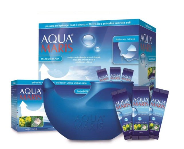 Aqua Maris Talasoterapija, sistem za izpiranje nosu in sinusov, 30 vrečk in posoda Aqua Maris Talasoterapija, sistem za izpiranje nosu in sinusov, 30 vrečk in posoda
