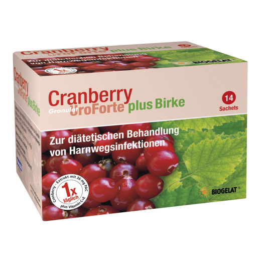 Biogelat Cranberry UroForte + Breza, granulat, 14 vrečk Biogelat Cranberry UroForte + Breza, granulat, 14 vrečk