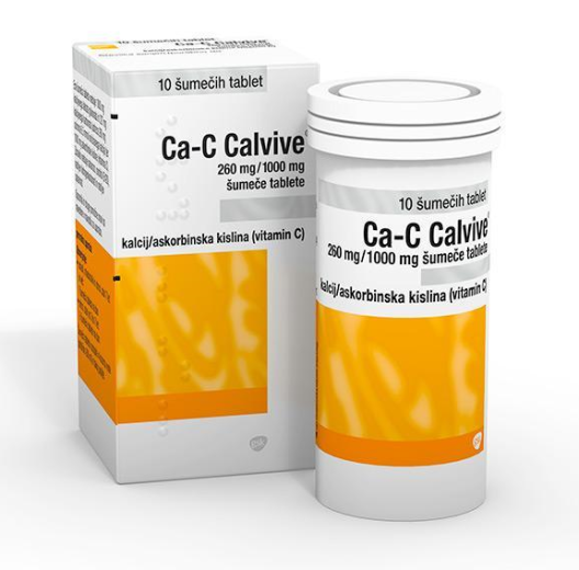 Ca-C Calvive 260 mg/1000 mg, 10 šumečih tablet Ca-C Calvive 260 mg/1000 mg, 10 šumečih tablet