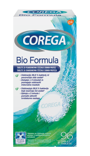 Corega Bio Formula, tablete za čiščenje protez, 96 tablet Corega Bio Formula, tablete za čiščenje protez, 96 tablet