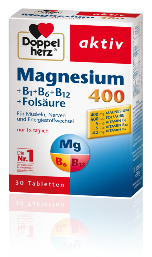 Doppelherz Aktiv Magnezij 400 + B1 + B6 + B12 + folna kislina, 30 tablet Doppelherz Aktiv Magnezij 400 + B1 + B6 + B12 + folna kislina, 30 tablet