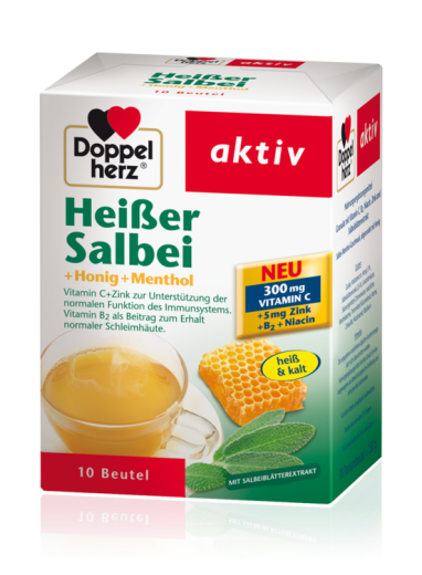Doppelherz Aktiv Žajbelj + med + mentol, vroči napitek, 10 vrečk Doppelherz Aktiv Žajbelj + med + mentol, vroči napitek, 10 vrečk