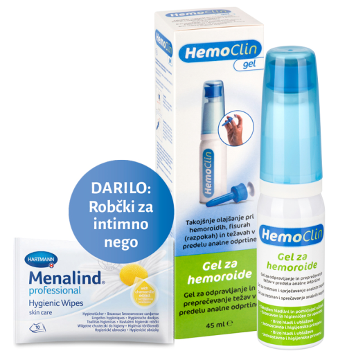 HemoClin, gel proti hemoroidom, 45 ml + GRATIS vlažilni robčki za intimno nego HemoClin, gel proti hemoroidom, 45 ml + GRATIS vlažilni robčki za intimno nego