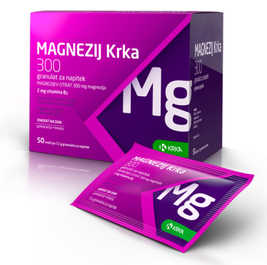 Magnezij Krka 300, granulat za napitek, 50 vrečk Magnezij Krka 300, granulat za napitek, 50 vrečk