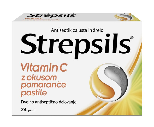 Strepsils vitamin C z okusom pomaranče, 24 pastil Strepsils vitamin C z okusom pomaranče, 24 pastil