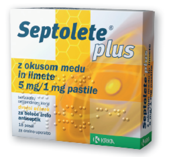 Septolete Plus 5 mg/1 mg z okusom medu in limete, 18 pastil Septolete Plus 5 mg/1 mg z okusom medu in limete, 18 pastil