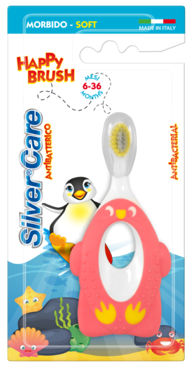 Silver Care Happy Brush, Prva mehka otroška zobna ščetka, 6 - 36 mesecev Silver Care Happy Brush, Prva mehka otroška zobna ščetka, 6 - 36 mesecev