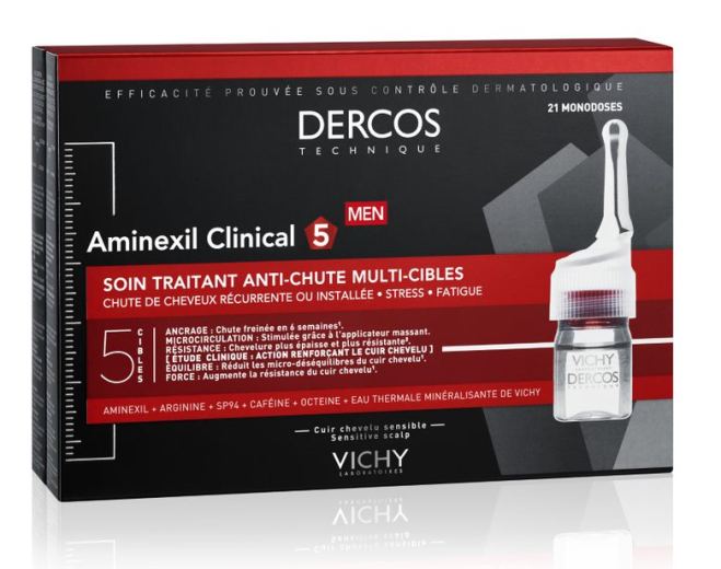 Vichy Dercos Aminexil Clinical 5, nega proti izpadanju las za moške, 21 ampul Vichy Dercos Aminexil Clinical 5, nega proti izpadanju las za moške, 21 ampul