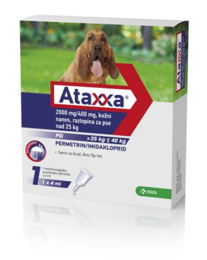 Ataxxa 2000 mg/400 mg, kožni nanos - za pse nad 25 kg, 1 kapalka Ataxxa 2000 mg/400 mg, kožni nanos - za pse nad 25 kg, 1 kapalka