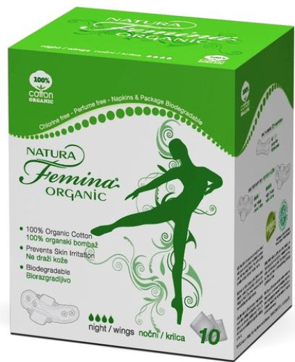 Natura Femina Organic higienski vložki nočni s krilci Natura Femina Organic higienski vložki nočni s krilci