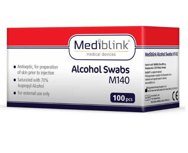 Mediblink Alkoholni robčki za pripravo kože pred injiciranjem M140, 100 alkoholnih robčkov Mediblink Alkoholni robčki za pripravo kože pred injiciranjem M140, 100 alkoholnih robčkov