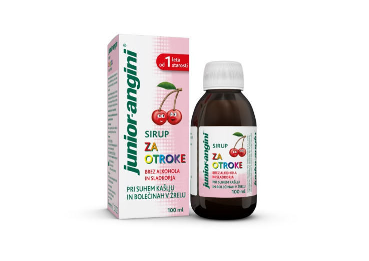 Junior-angini, sirup za otroke z okusom češnje, 100 ml Junior-angini, sirup za otroke z okusom češnje, 100 ml