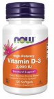 NOW Vitamin D-3 2.000 I.E., 120 mehkih kapsul