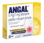 Angal 5 mg/1 mg, stisnjene pastile z okusom limone, 24 pastil