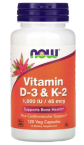 NOW Vitamin D-3 & K-2 1.000 I.E. 45 µg, 120 kapsul