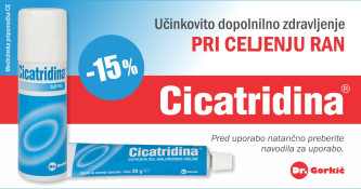 Cicatridina izdelki pri celjenju ran -15 %